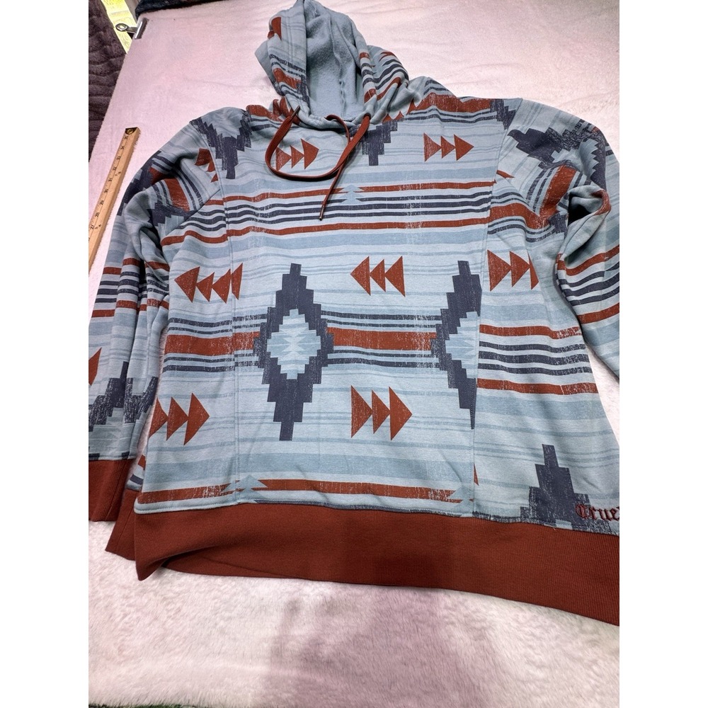 Cruel Pullover Sweatshirt Womens XL Blue Orange Western Aztec Print Cotton Blen